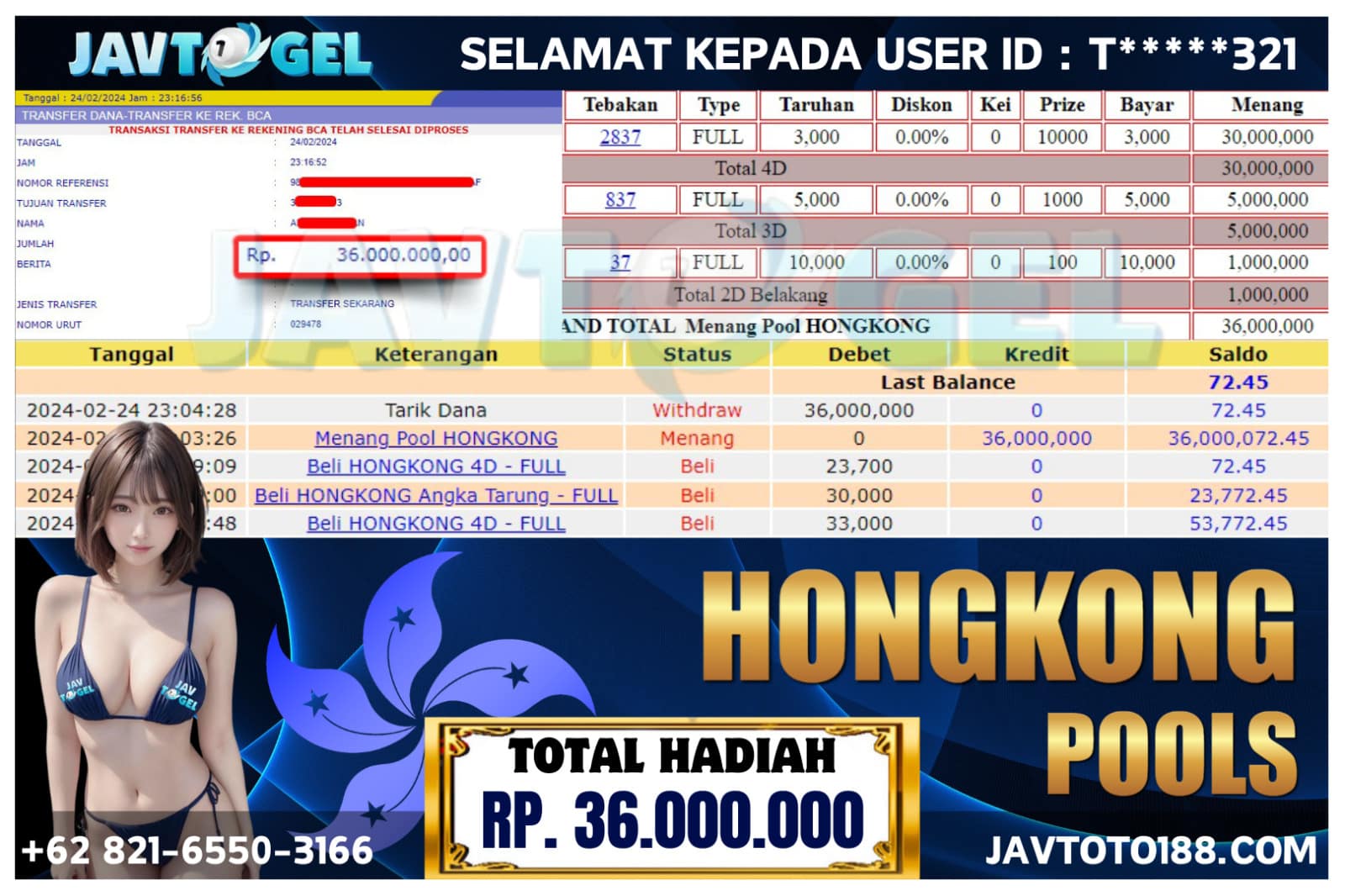 JAVTOGEL – JP HONGKONG POOLS RP 36.000.000